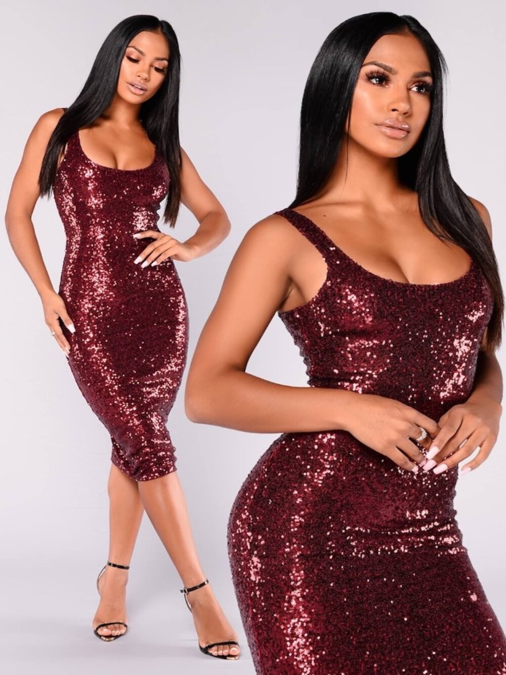 Fashion Nova "No Tomorrow" sequin dress Burgundy Size XL